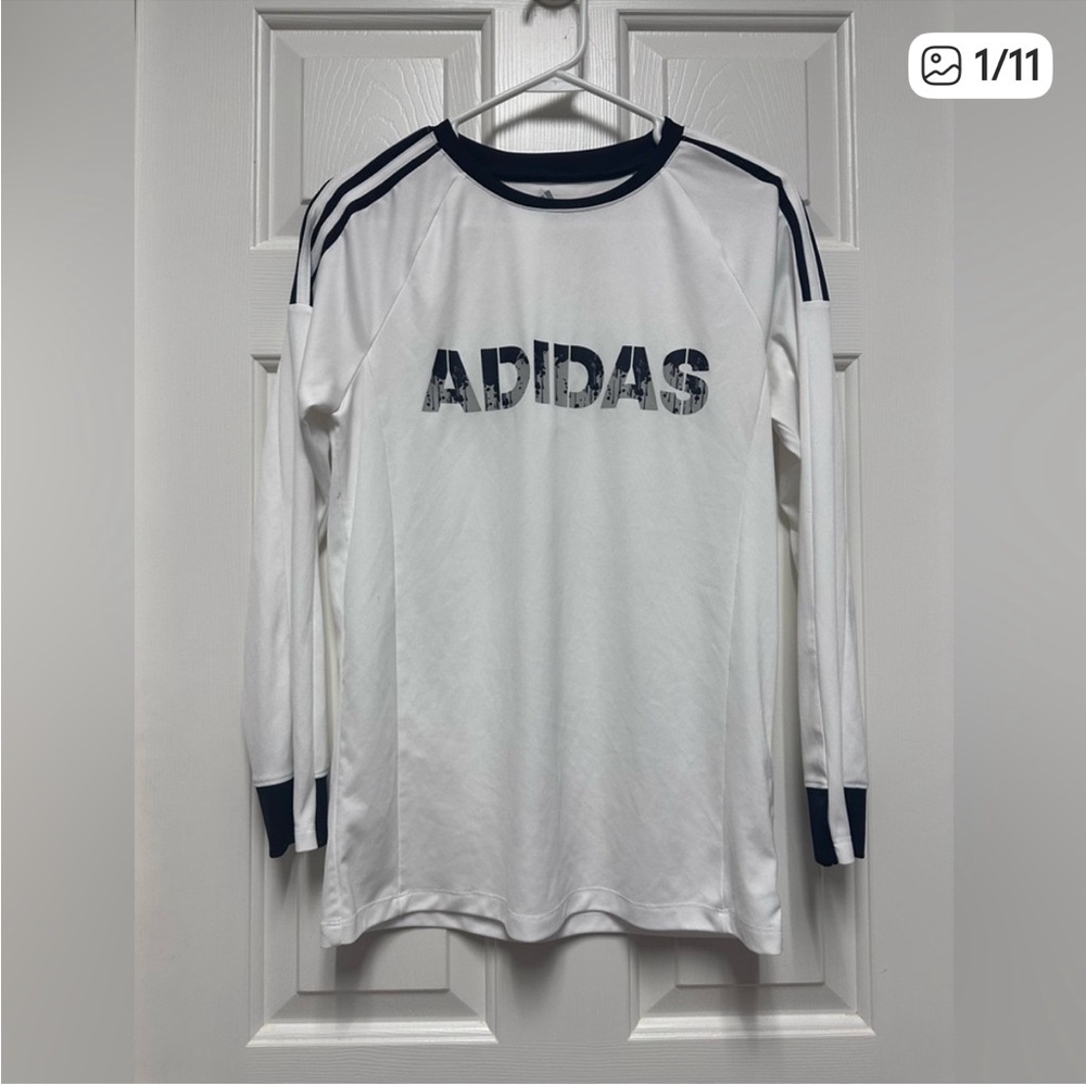 Adidas White and Black Crew Neck Shirt Size L 14-16
